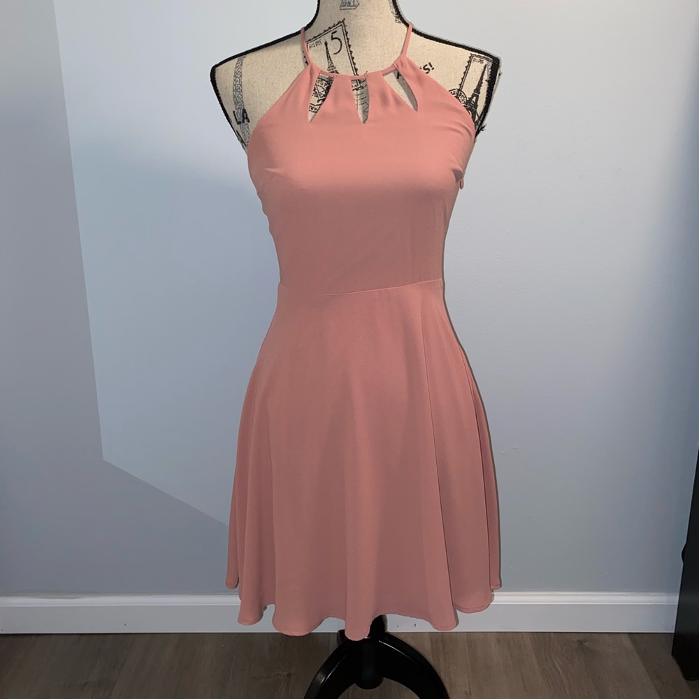 Pink Cut-Out Halter Dress